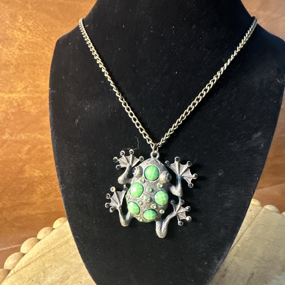 Dark Pendant Featuring Green Carnohon And rhinestones